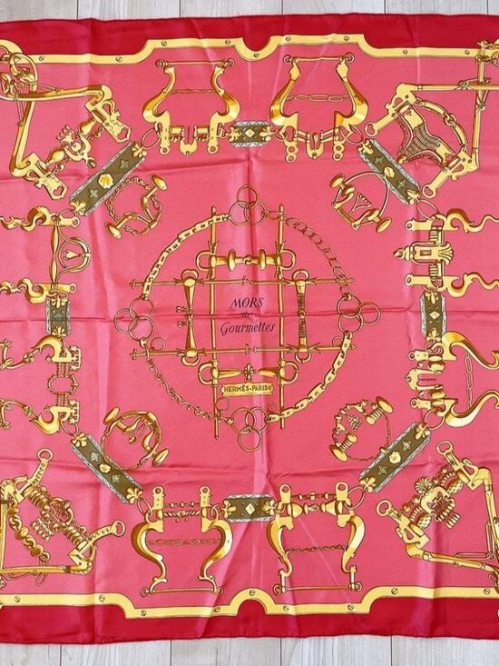 Hermes Accessories - Hermes Scarf Carre 90 Morset Gourmettes Bit and Chain Red